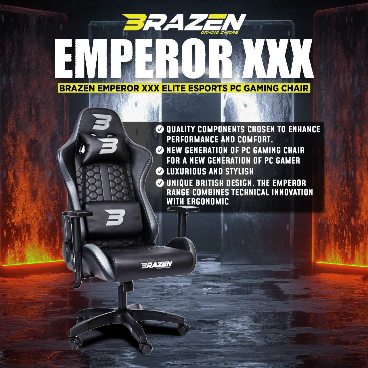 Brazen Chair NEW BRAZEN EMPEROR XXX ELITE ESPORTS PC GAMING CHAIR