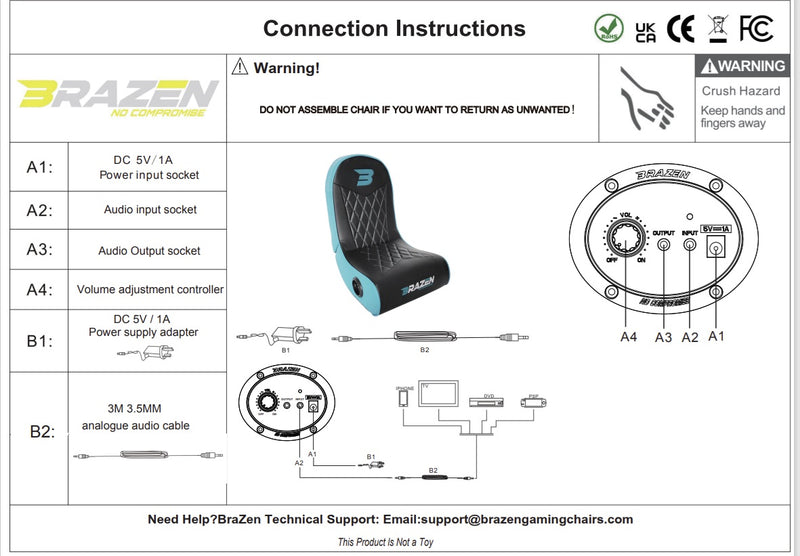 BraZen Predator 2.0 Surround Sound Gaming Chair