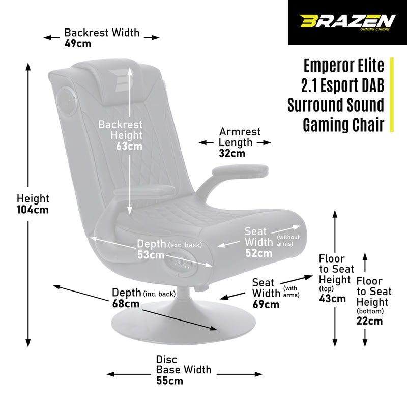 BraZen Emperor XX 2.1 Elite Esports DAB Surround Sound Gaming Chair RGB Compatible