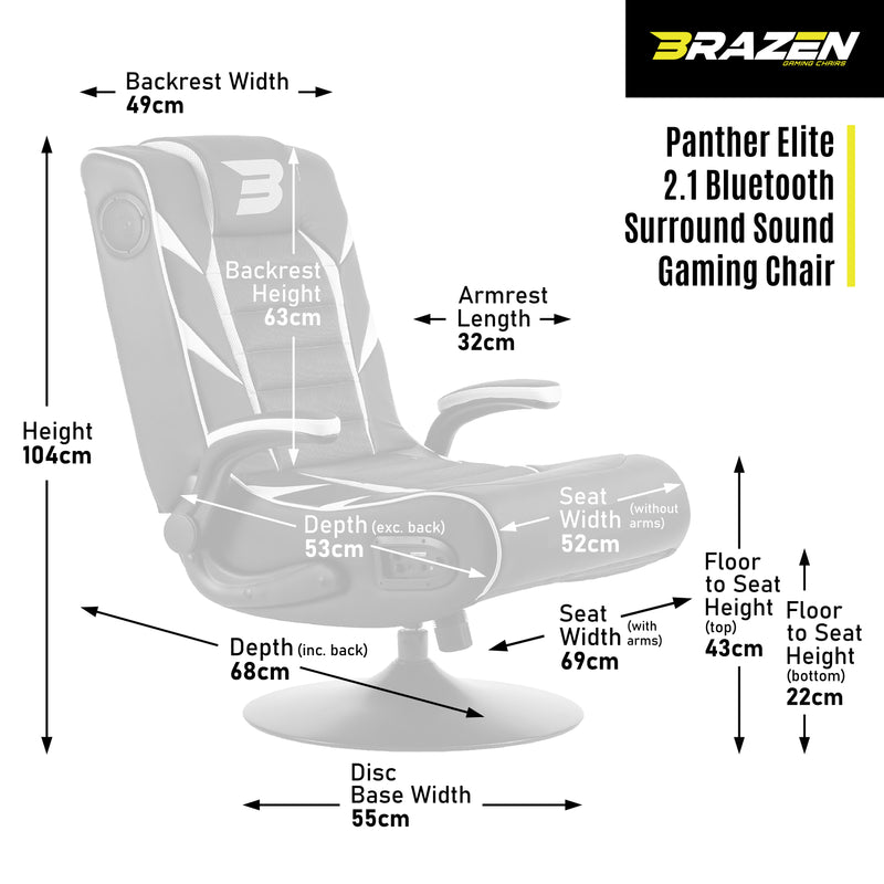 BraZen Panther Elite 2.1 Bluetooth Surround Sound Gaming Chair