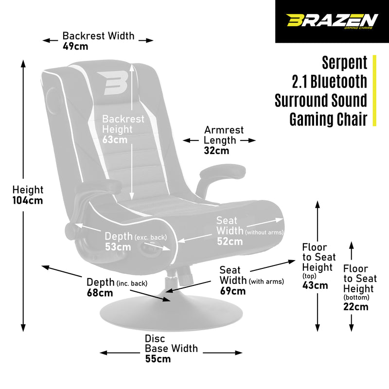 BraZen Serpent 2.1 Bluetooth Surround Sound Gaming Chair